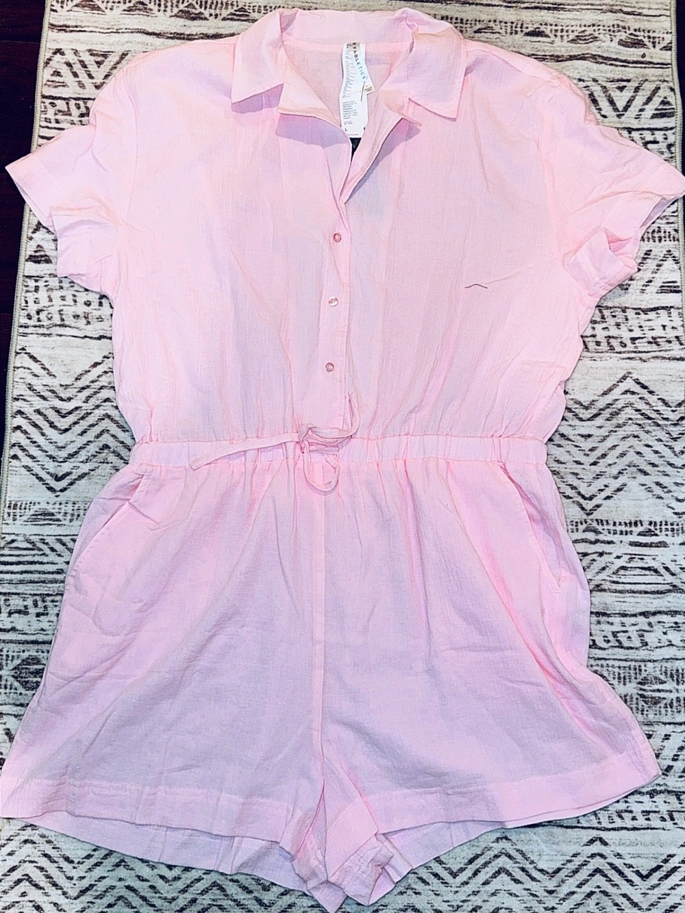 Fabletics Light Pink Short-Sleeve Drawstring Romper - Picture 12 of 16